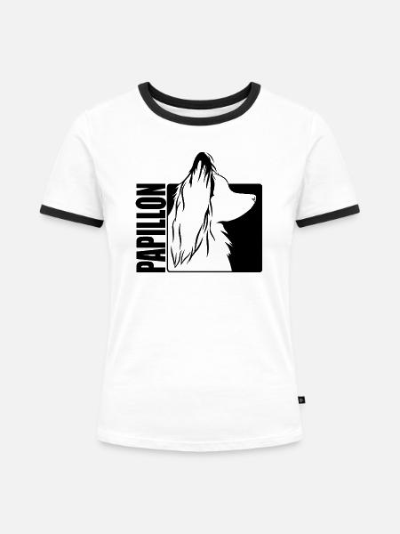 Papillon Profil Hunde Hund Wilsigns - Frauen Kontrast-T-Shirt - Weiß/Schwarz