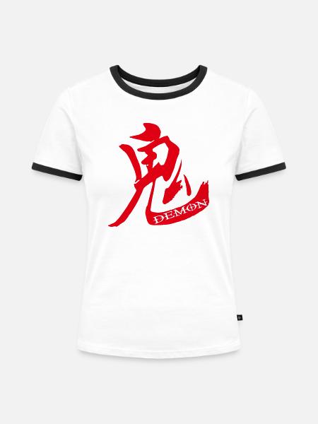 Dämon Kanji - Frauen Kontrast-T-Shirt - Weiß/Schwarz