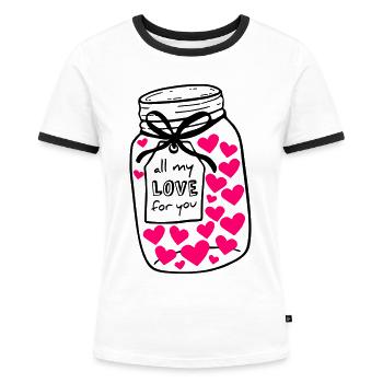 Einmachglas voll Liebe - Frauen Kontrast-T-Shirt - Weiß/Schwarz - Vorne - Selfina (174cm)