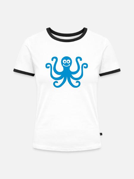 Krake - Frauen Kontrast-T-Shirt - Weiß/Schwarz