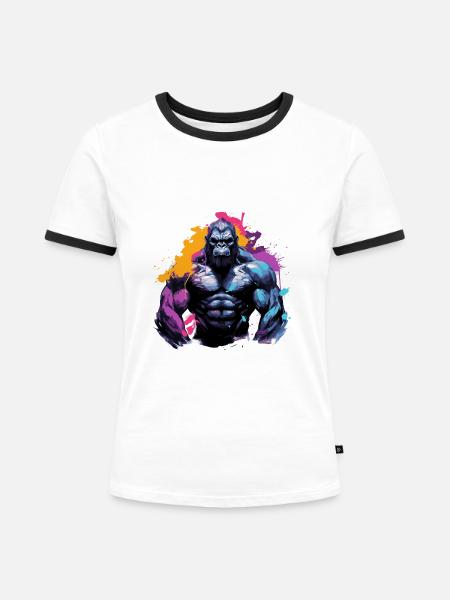 Gorilla Bodybuilding Beast - Frauen Kontrast-T-Shirt - Weiß/Schwarz