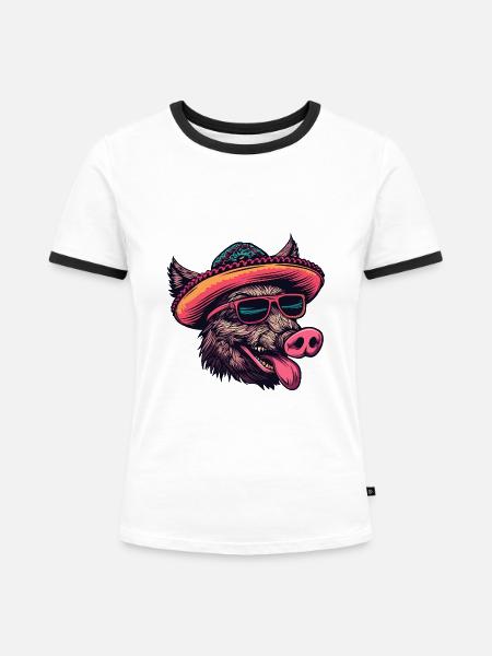 Wildschwein Sombrero - Frauen Kontrast-T-Shirt - Weiß/Schwarz