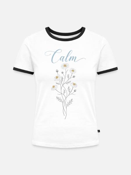 Calm Kamille Blüten Aquarell - Frauen Kontrast-T-Shirt - Weiß/Schwarz