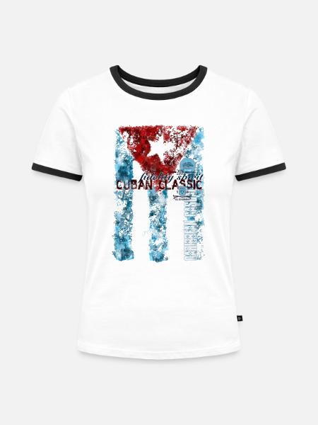Cuban Classic Flagg - Frauen Kontrast-T-Shirt - Weiß/Schwarz