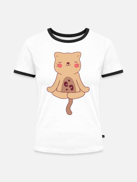 Ozelot beim Yoga - Frauen Kontrast-T-Shirt - Weiß/Schwarz