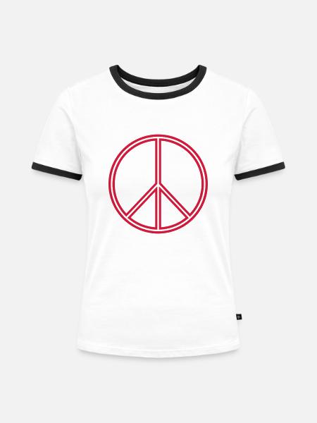 Peacesign Outline White - Frauen Kontrast-T-Shirt - Weiß/Schwarz