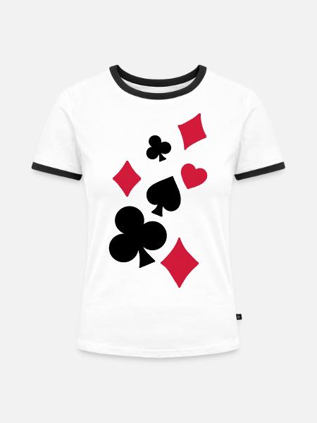 Spielkarten - Frauen Kontrast-T-Shirt - Weiß/Schwarz