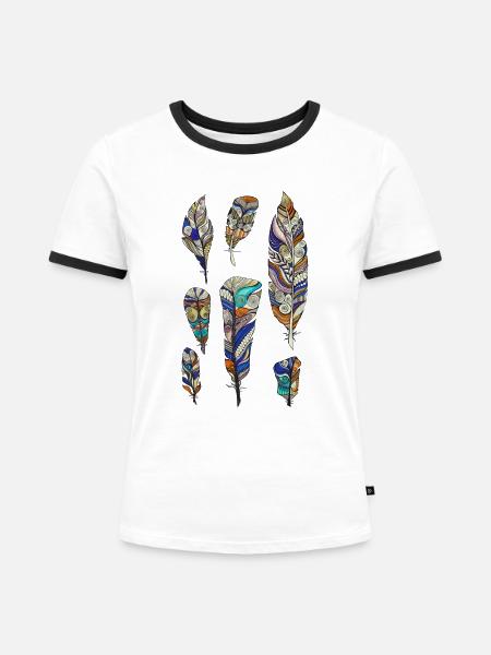 federn - Frauen Kontrast-T-Shirt - Weiß/Schwarz