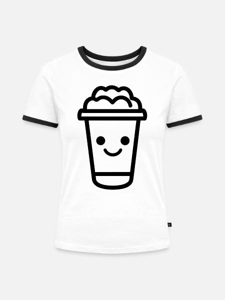 Kaffeebecher - Frauen Kontrast-T-Shirt - Weiß/Schwarz