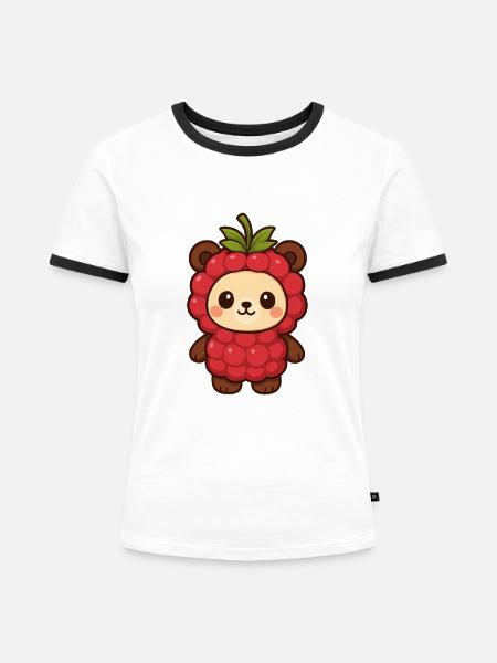 BearyBerry, Himbeerbärchen, fruchtig süß - Frauen Kontrast-T-Shirt - Weiß/Schwarz