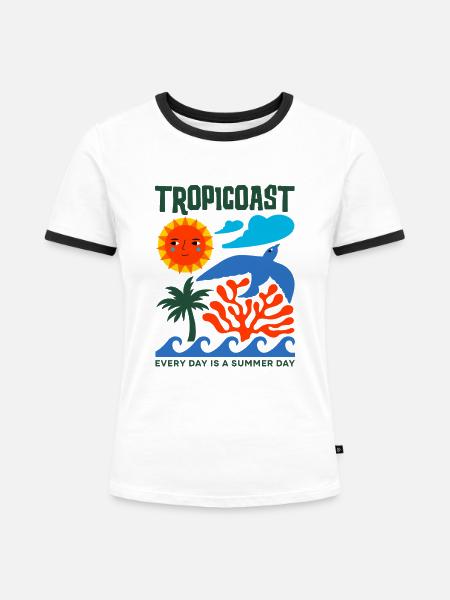 Sommerliche retro-elemente - Frauen Kontrast-T-Shirt - Weiß/Schwarz