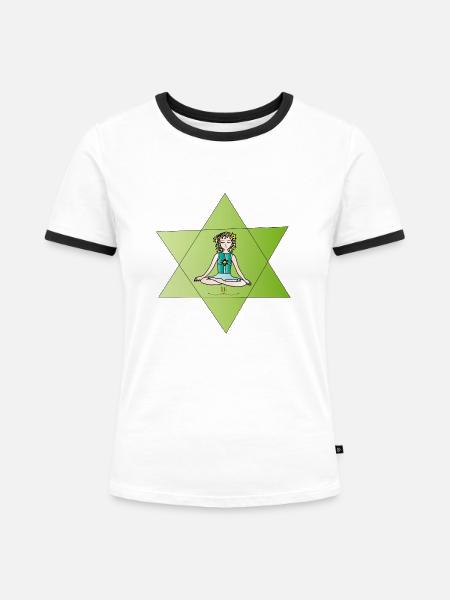 Die Hüterin der Kinder -Yogasitz - Frauen Kontrast-T-Shirt - Weiß/Schwarz