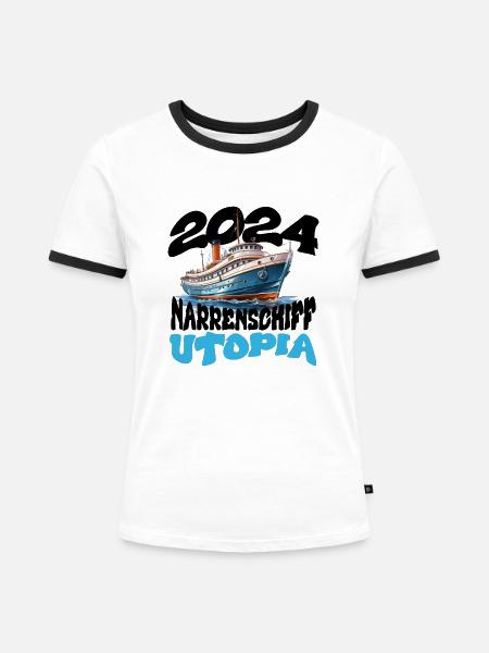 Narrenschiff Utopia, Franz Josef Strauß - Frauen Kontrast-T-Shirt - Weiß/Schwarz