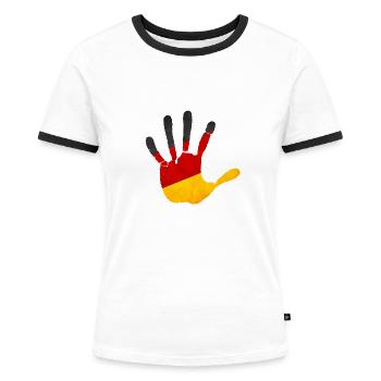 Die Deutsche Fußballnationalmannschaft 2020 - Frauen Kontrast-T-Shirt - Weiß/Schwarz - Vorne - Selfina (174cm)