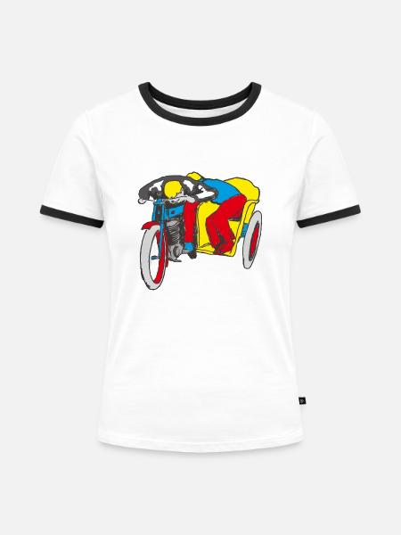 POP UP SEITE AUTO - Frauen Kontrast-T-Shirt - Weiß/Schwarz