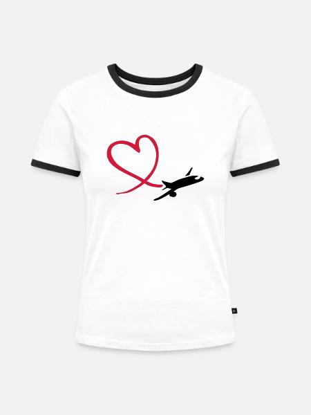 Flugzeug - Frauen Kontrast-T-Shirt - Weiß/Schwarz