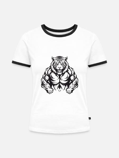 Tiger Bodybuilding - Frauen Kontrast-T-Shirt - Weiß/Schwarz