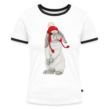Winter Kaninchen - Frauen Kontrast-T-Shirt - Weiß/Schwarz - Vorne - Selfina (174cm)