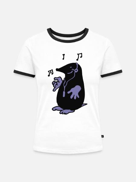 Maulwurf mit MP3-Man - Frauen Kontrast-T-Shirt - Weiß/Schwarz