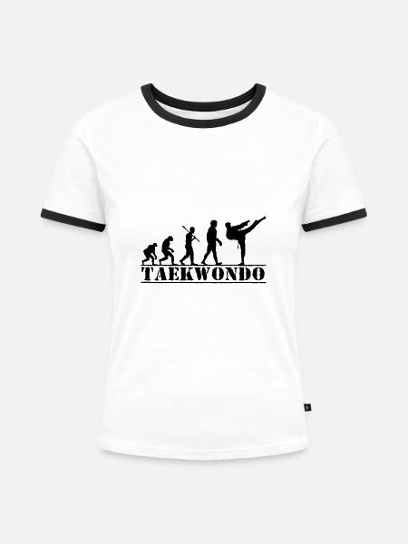 Taekwondo Kämpfer - Evolution Mann - Frauen Kontrast-T-Shirt - Weiß/Schwarz