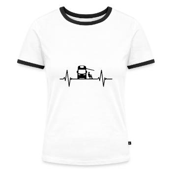 Camper Camping Herzschlag Wohnwagen Wohnmobil Puls - Frauen Kontrast-T-Shirt - Weiß/Schwarz - Vorne - Selfina (174cm)