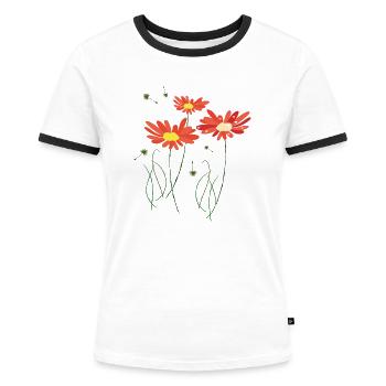 Margeriten - Frauen Kontrast-T-Shirt - Weiß/Schwarz - Vorne - Selfina (174cm)
