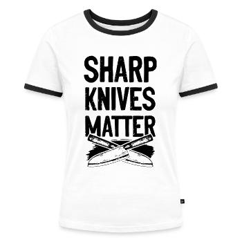 chefkoch koch messer spruch - Frauen Kontrast-T-Shirt - Weiß/Schwarz - Vorne - Selfina (174cm)