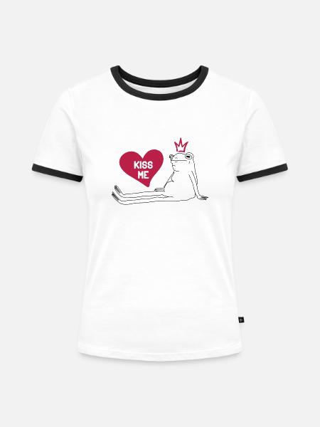 Frosch und Krone - Frauen Kontrast-T-Shirt - Weiß/Schwarz