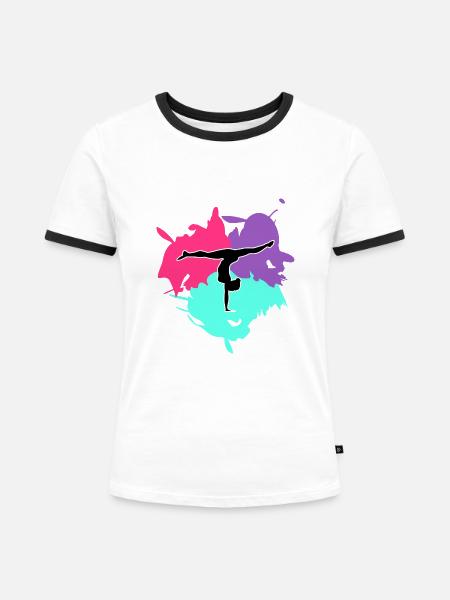 Turnen, Turnerin und Farb Splash - Frauen Kontrast-T-Shirt - Weiß/Schwarz