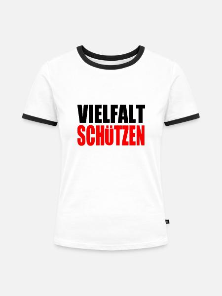 vielfalt schützen - Frauen Kontrast-T-Shirt - Weiß/Schwarz