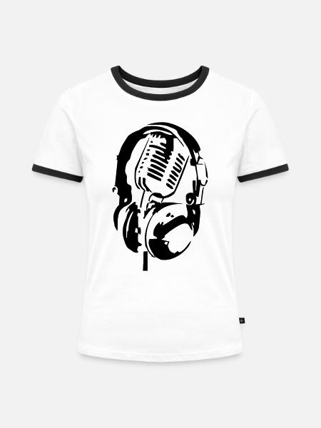 mikrokopfhoerer - Frauen Kontrast-T-Shirt - Weiß/Schwarz