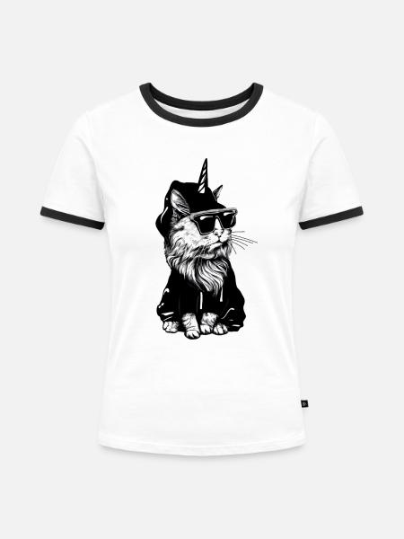 CHAT-LIC-STRASSE - Frauen Kontrast-T-Shirt - Weiß/Schwarz