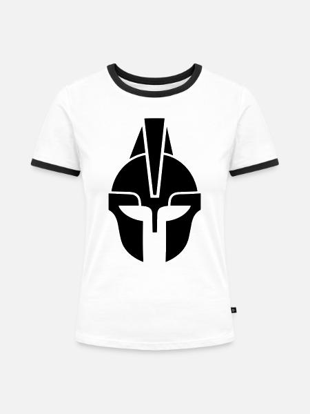 Spartanischer Helm - Frauen Kontrast-T-Shirt - Weiß/Schwarz