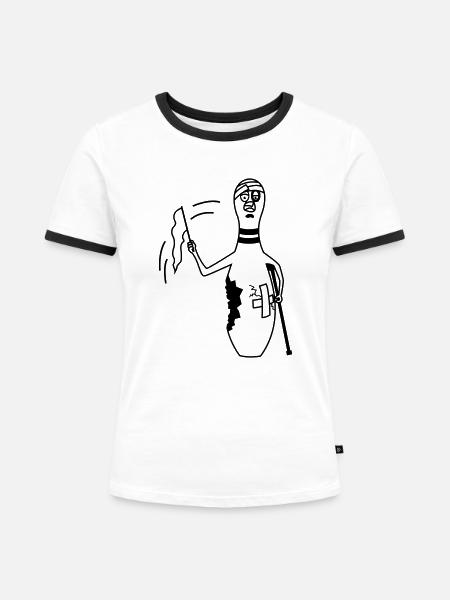 Verletzter Bowling Pin - Frauen Kontrast-T-Shirt - Weiß/Schwarz