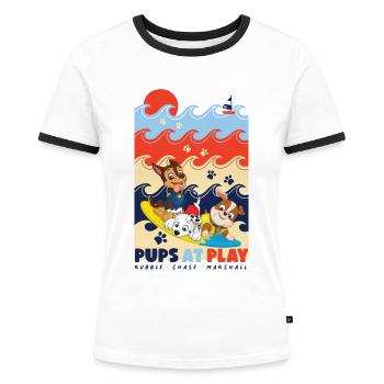 Paw Patrol 'Pups At Play' Rubble Chase Marshall - Frauen Kontrast-T-Shirt - Weiß/Schwarz - Vorne - Selfina (174cm)