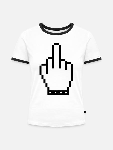 hand middle finger pixel - Frauen Kontrast-T-Shirt - Weiß/Schwarz