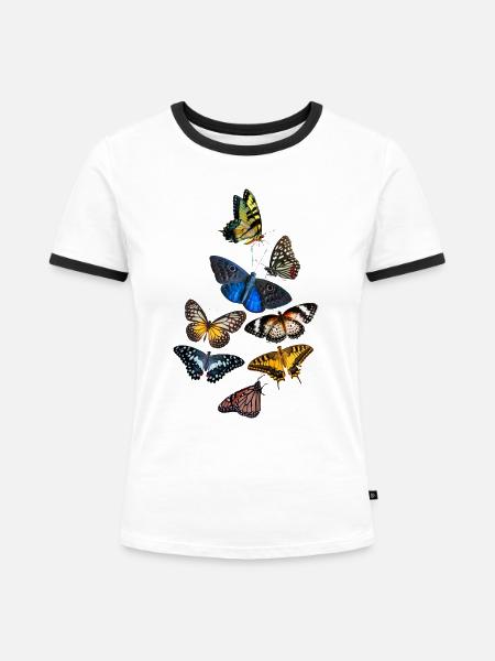 Bunter Schmetterling - Frauen Kontrast-T-Shirt - Weiß/Schwarz
