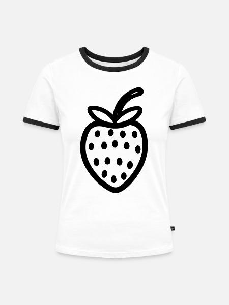 Erdbeere - Frauen Kontrast-T-Shirt - Weiß/Schwarz