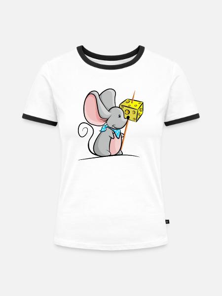 Maus mit Käse - Frauen Kontrast-T-Shirt - Weiß/Schwarz