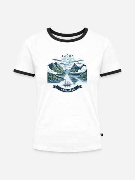 Fjord-Entdecker - Frauen Kontrast-T-Shirt - Weiß/Schwarz