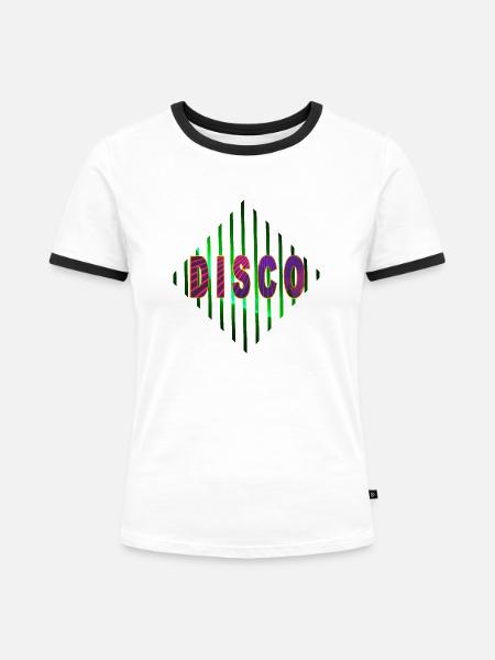 DISKO - Frauen Kontrast-T-Shirt - Weiß/Schwarz