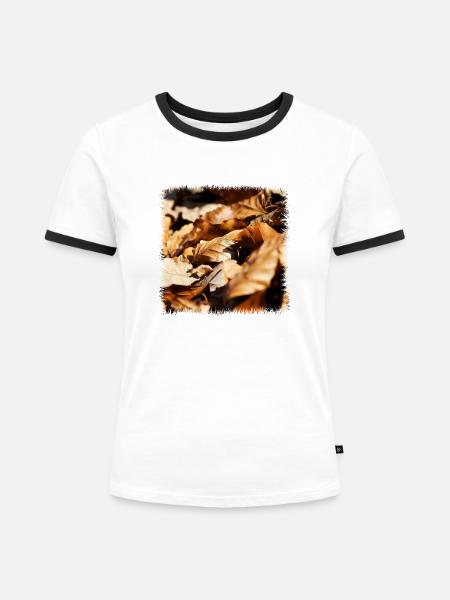 Leaf - Frauen Kontrast-T-Shirt - Weiß/Schwarz