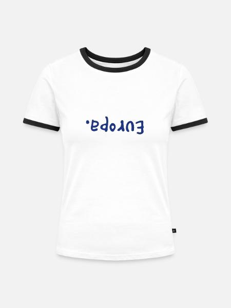 Europa. Auf dem Kopf - Frauen Kontrast-T-Shirt - Weiß/Schwarz