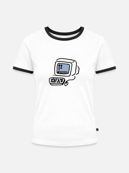 Kathodischer Computer - Frauen Kontrast-T-Shirt - Weiß/Schwarz