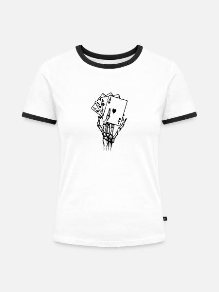 Skelett Hand Karten Poker - Frauen Kontrast-T-Shirt - Weiß/Schwarz
