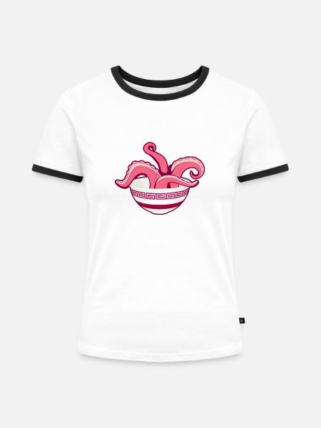 Nudeln - Frauen Kontrast-T-Shirt - Weiß/Schwarz