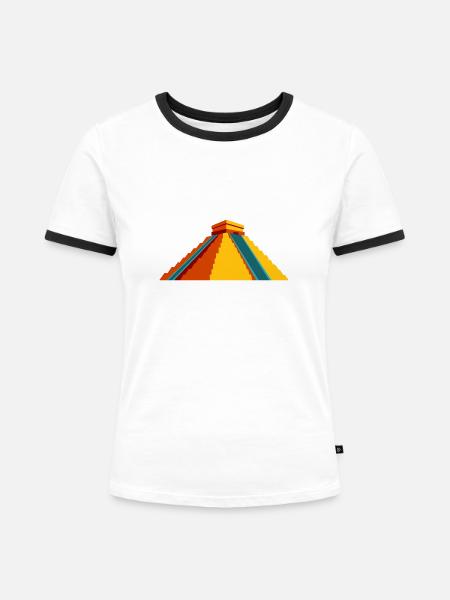 Inka-Pyramide - Frauen Kontrast-T-Shirt - Weiß/Schwarz