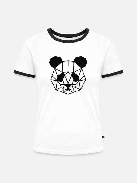 Geometrischer Pandabär - Frauen Kontrast-T-Shirt - Weiß/Schwarz
