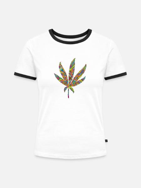 Hanfblatt psychedelisch 2 - Frauen Kontrast-T-Shirt - Weiß/Schwarz