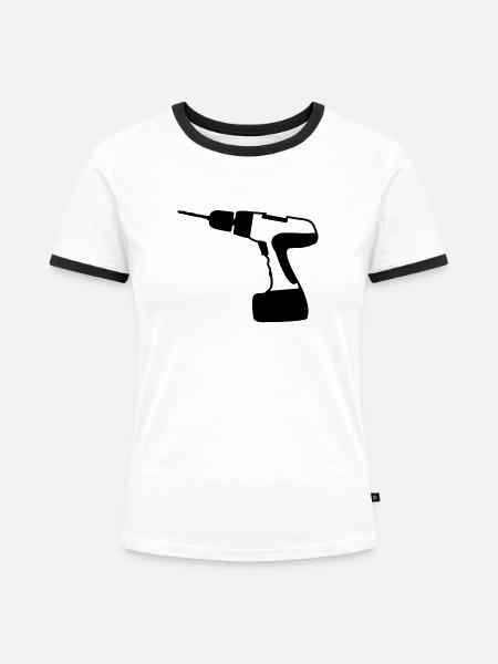 akkuschrauber - Frauen Kontrast-T-Shirt - Weiß/Schwarz